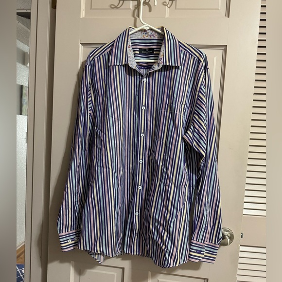 BUGATCHI UOMO Men's Long Sleeve Classic Fit Striped Designer Shirt Size XL - Picture 1 of 10